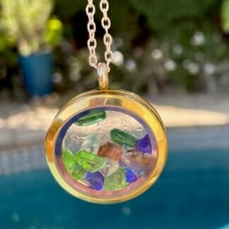 Gold sea glass locket necklace