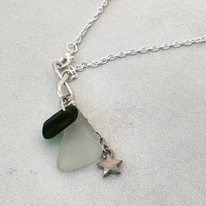 White and olive sea glass necklace