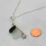 White and Olive Green Sea Glass Necklace - Image 2