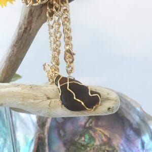 Brown sea glass triangular chunk necklace
