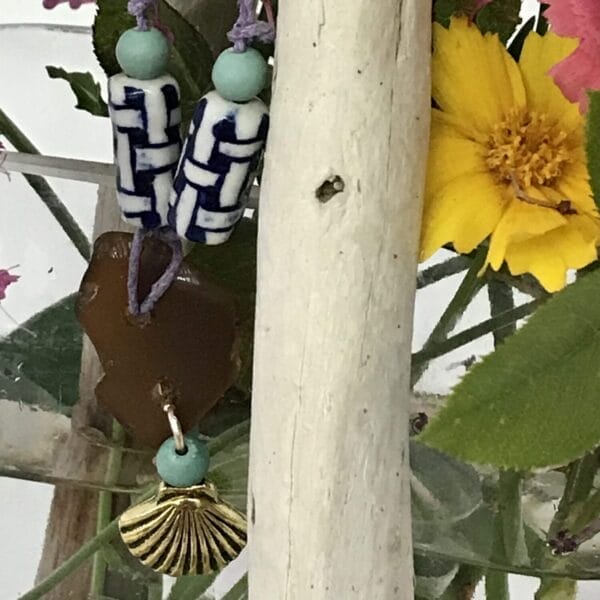 Brown sea glass shell necklace