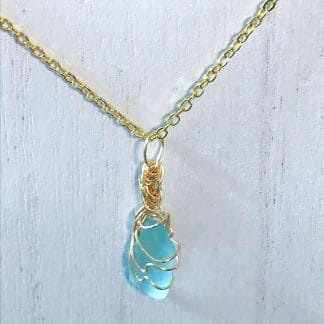 Oblong light aqua sea glass necklace