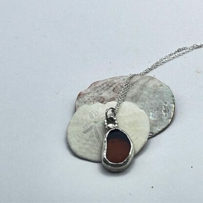 Brown sea glass sterling silver necklace