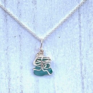 Triangular turquoise and silver sea glass wire wrap necklace