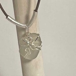 White sea glass with silver wire wrap necklace