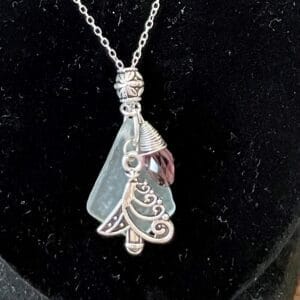 Christmas tree sea glass necklace with purple