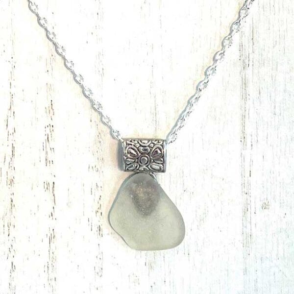 White sea glass necklace fancy bail