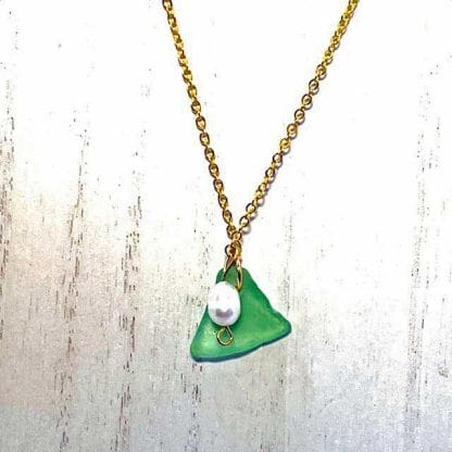 Greem sea glass with pearl