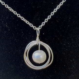 Silver mobius spiral pearl necklace