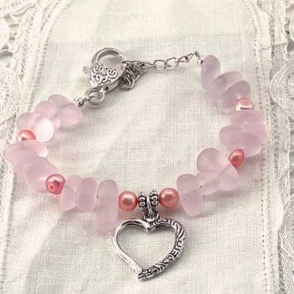 Pink glass beads pearls bracelet