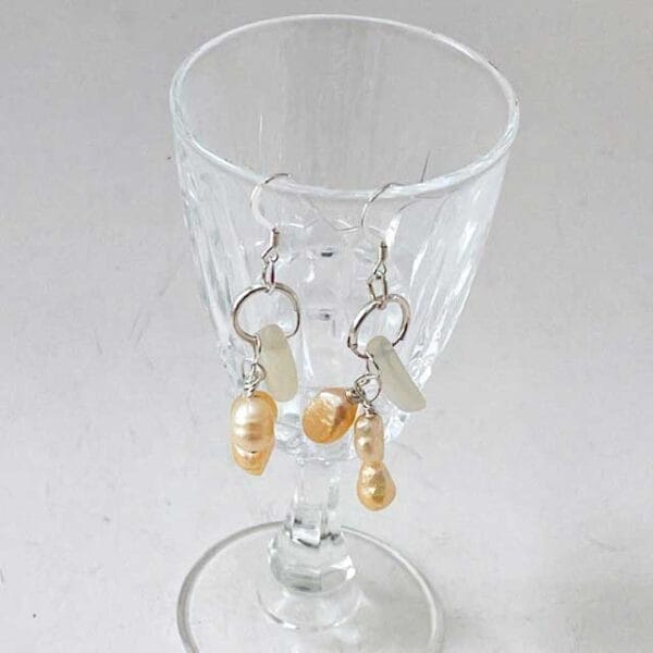 Peach pearl sea glass earrings