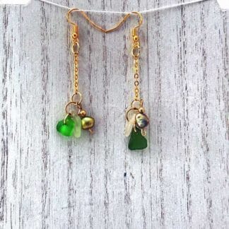 Green sea glass dangle earrings