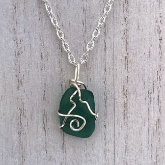 Teal wire wrap sea glass necklace