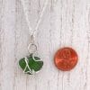 Green sea glass in silver necklace, size