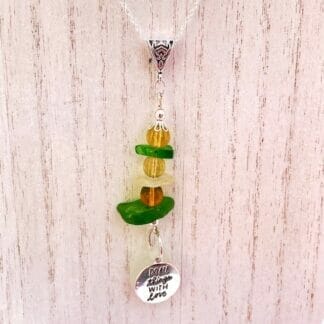Green sea glass w cross necklace