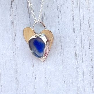 Sterling silver heart with blue sea glass