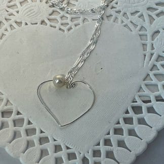 SIlver heart with pearl necklace