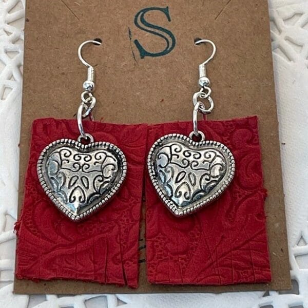 Red leather heart earrings