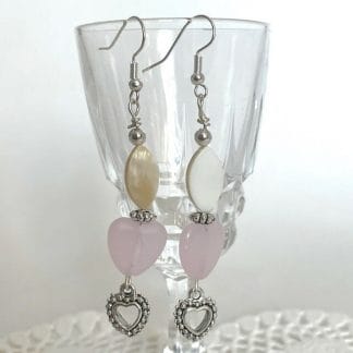 Rose quartz mop Heart earrrings