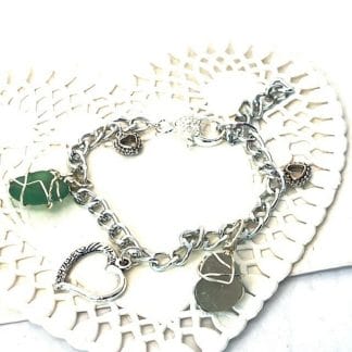 Sea glass heart silver bracelet