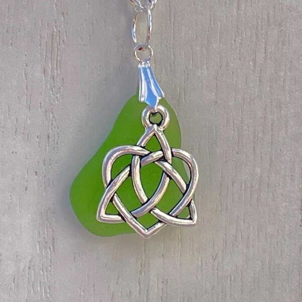 Green Sea Glass with Celtic heart on bail