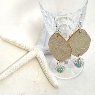 Gold Leaf Sea Glass Earrings