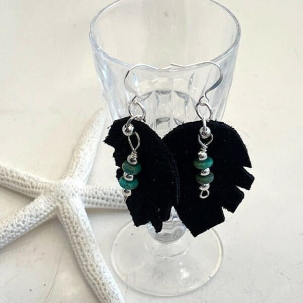 Black Leather Leaf Earrings