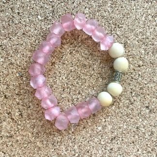 Aroma therapy bracelet, pink recycled glass beads