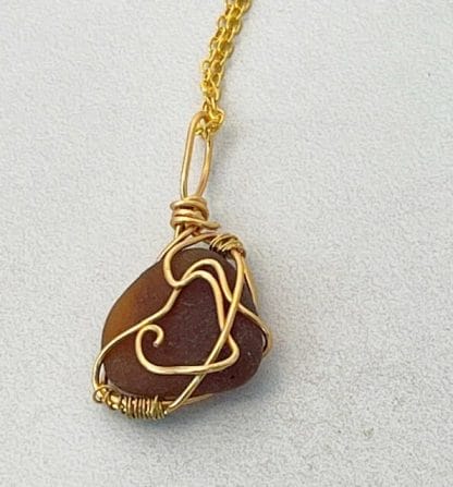 Brown gold wire wrap necklace