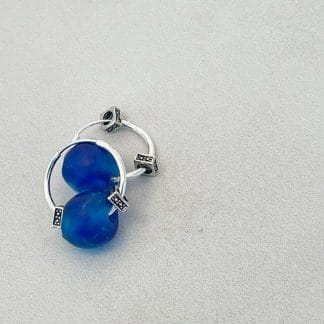 Silver hoops with Blue recycled glass beads