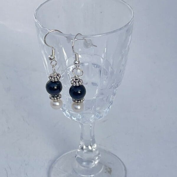 Black onyx pearl earrings