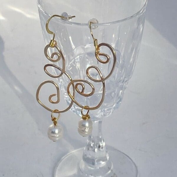 Gold swirls with pearl earrings