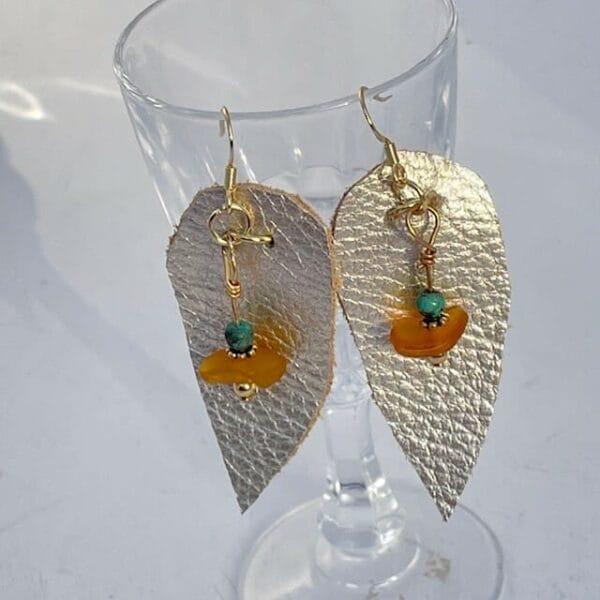 Gold leaf with gold sea glass earrings