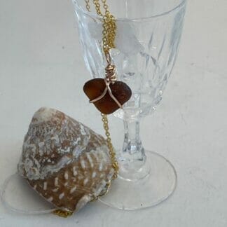 Brown bonfire sea glass necklace