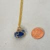Blue sea glass with gold wire wrap necklace, size