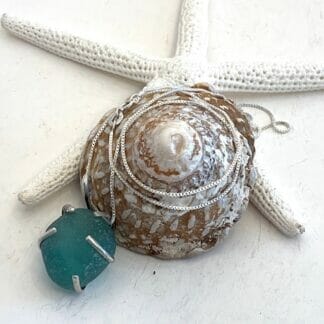 Turquoise sea glass in sterling silver necklace