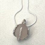 Grayish lavender sea glass necklace, close up
