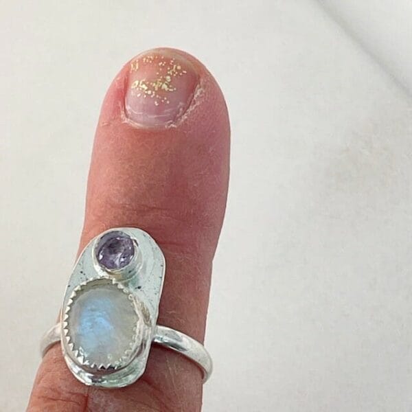 Moonstone & amethyst silver ring