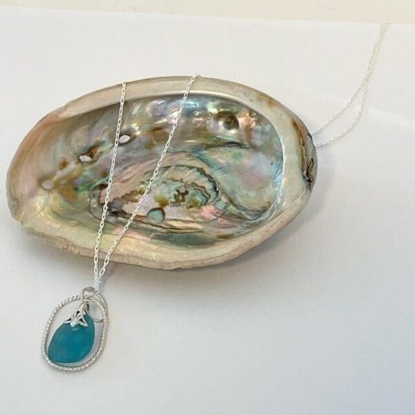 Aqua Sea Glass in Silver oval