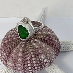 Emerald Green Silver Sea Glass RIng