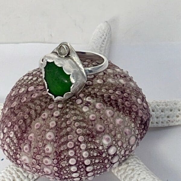 Emerald Green Silver Sea Glass RIng