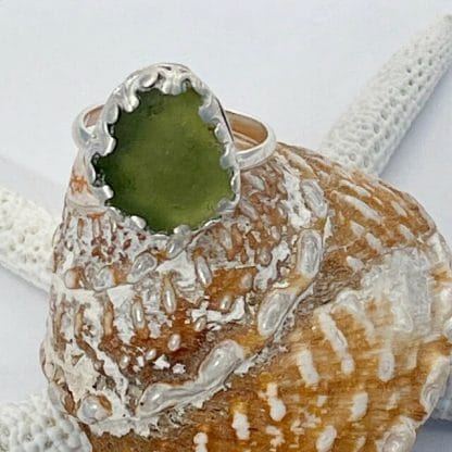Light green sea glass silver ring