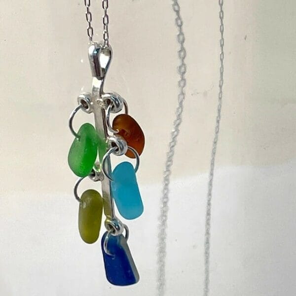 Silver Sea glass cluster necklace