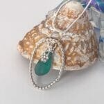 Aqua Sea Glass Necklace in Silver Oval - Image 2