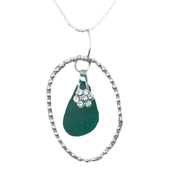 Aqua jeweled sea glass necklace