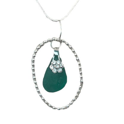 Aqua jeweled sea glass necklace