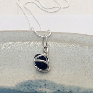 Dark BLuye sea glass necklace in silver