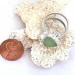 Pale green silver sea glass ring, size