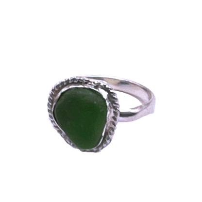Silver green sea glass ring
