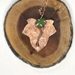 Copper leaf pendant with green sea glass - Image 3